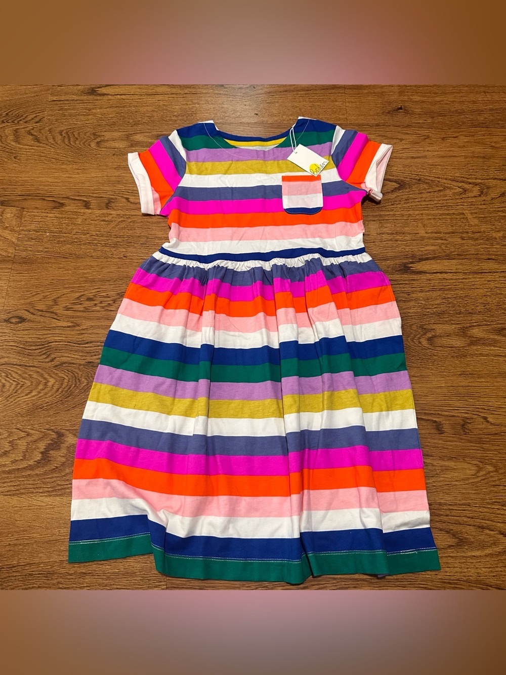 Mini Boden Multicolor Striped Short-Sleeve Dress size 11-12Y unlined cotton fun